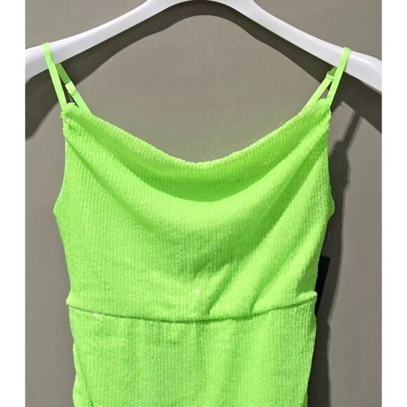 Wild Fable Lime Green Sequin Accent Ruched Side Bodycon Mini Dress - Picture 3 of 11